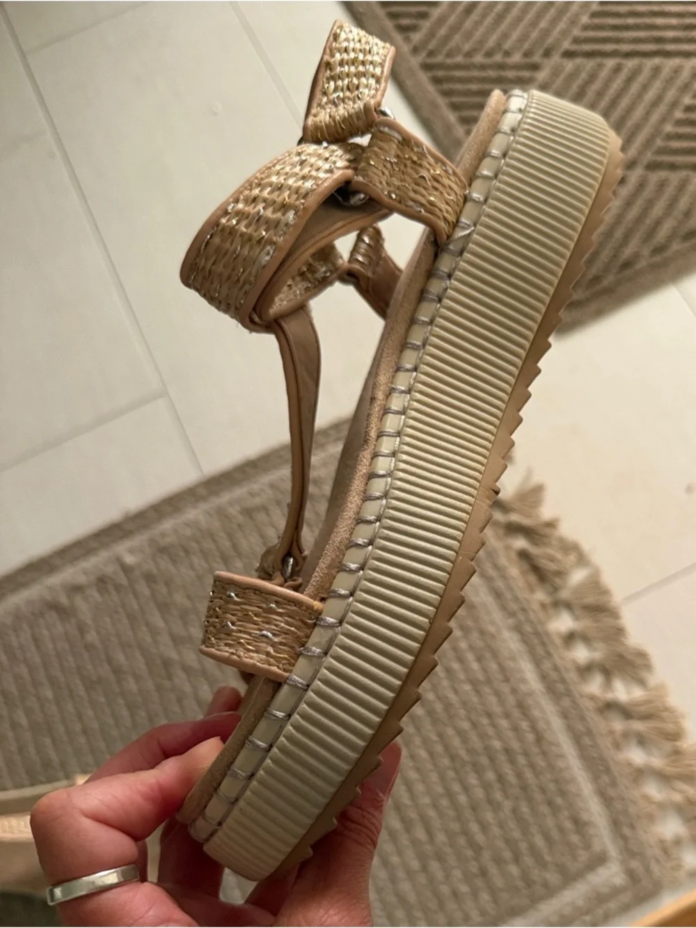 Mix No. 6 Woven Tan Espadrille T-Strap Sandals w. Box